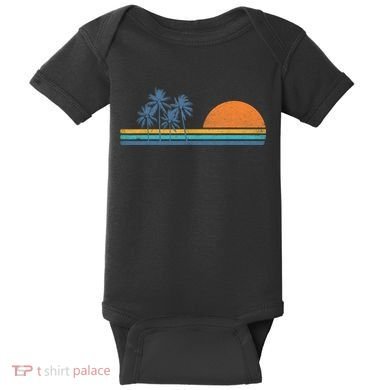 Retro 70s Sunset Palm Trees Vintage Tropical Beach Graphic  Baby Bodysuit
