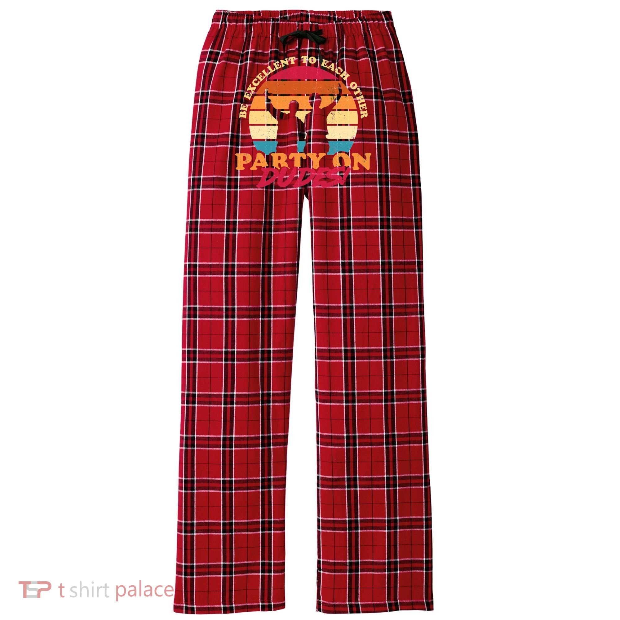 Retro 80's Bill And Ted Be Excellent To Each Other Party On Dudes! Women's Flannel Plaid Pajama Pants