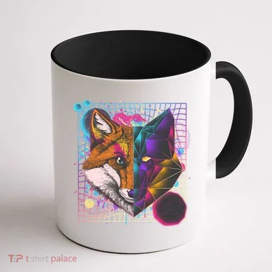 Retro 80's Digital Polygon Fox Coffee Mug back