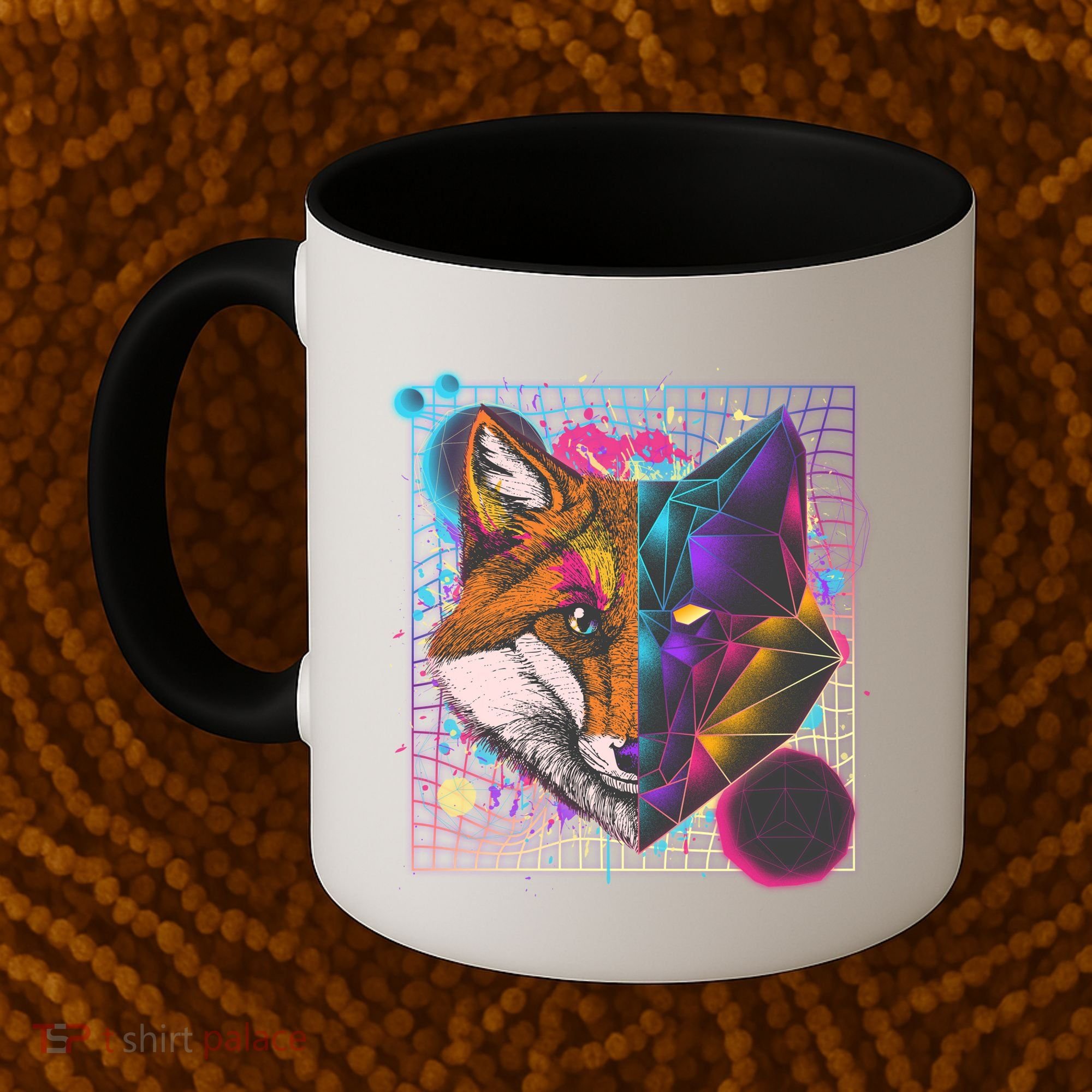 Retro 80's Digital Polygon Fox Coffee Mug