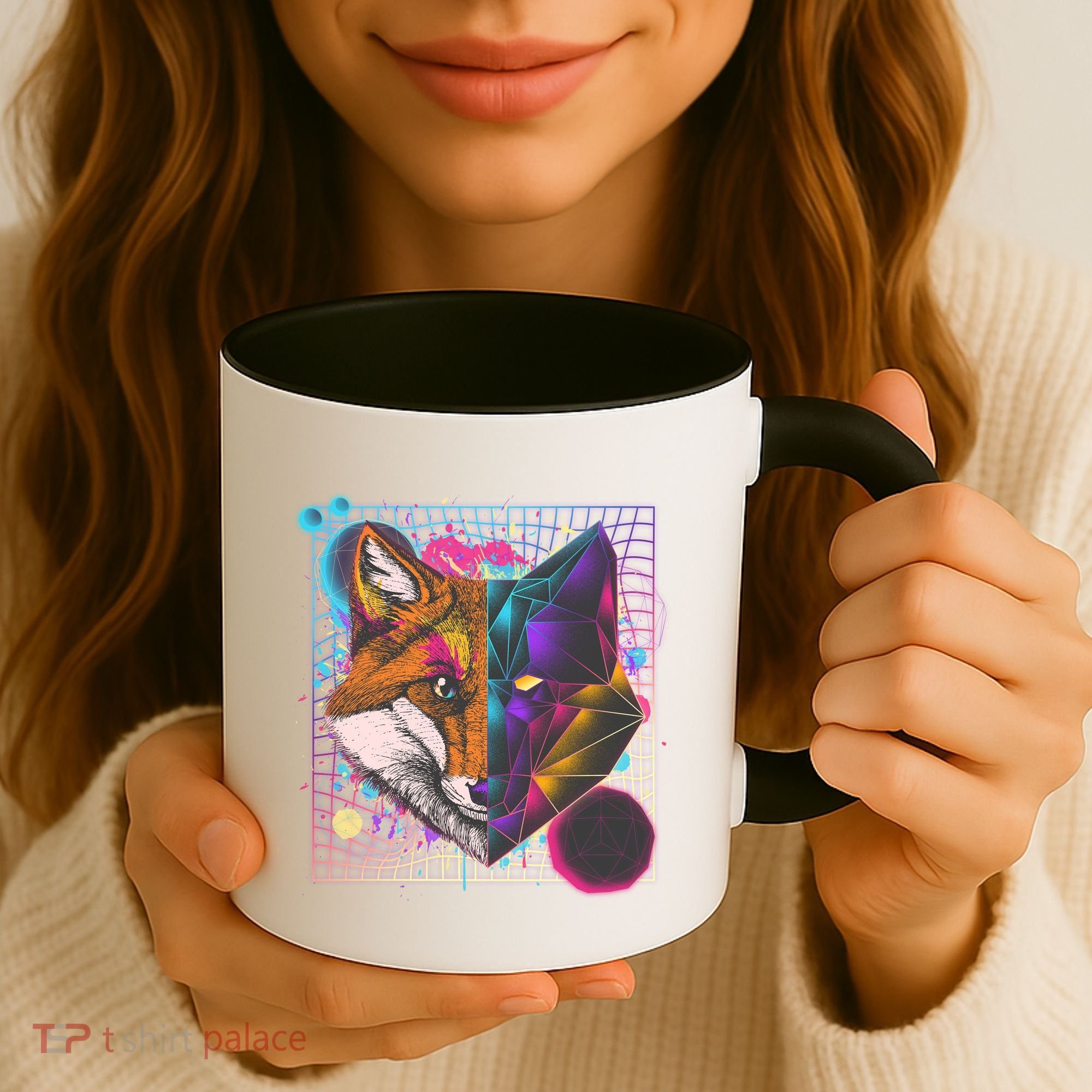 Retro 80's Digital Polygon Fox Coffee Mug