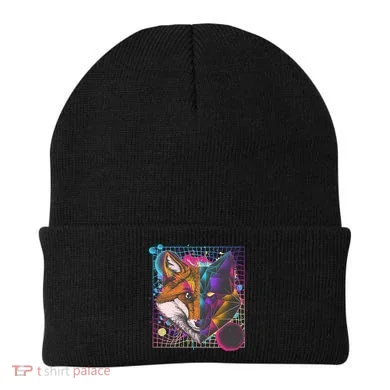Retro 80's Digital Polygon Fox Beanie