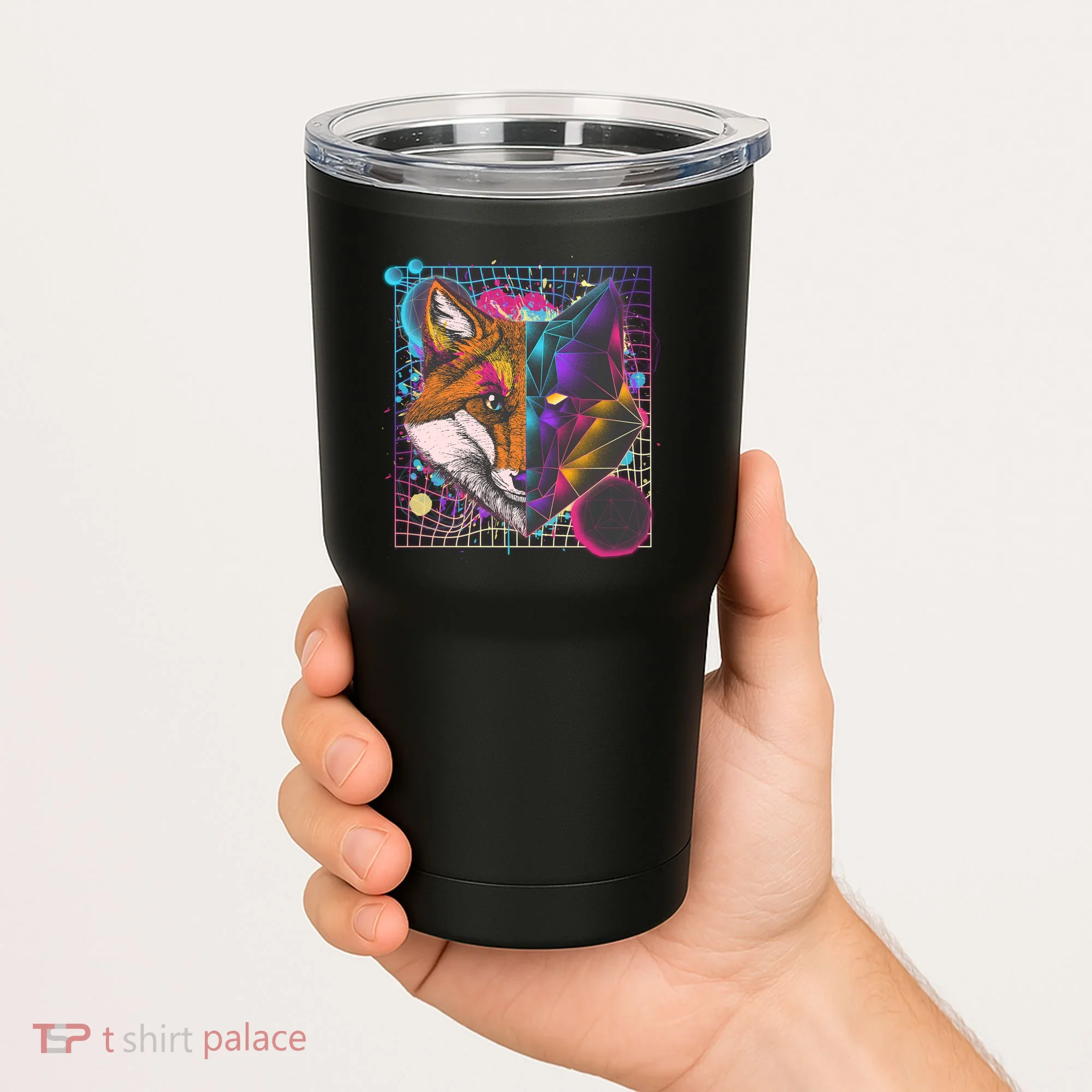 Retro 80's Digital Polygon Fox Tumbler