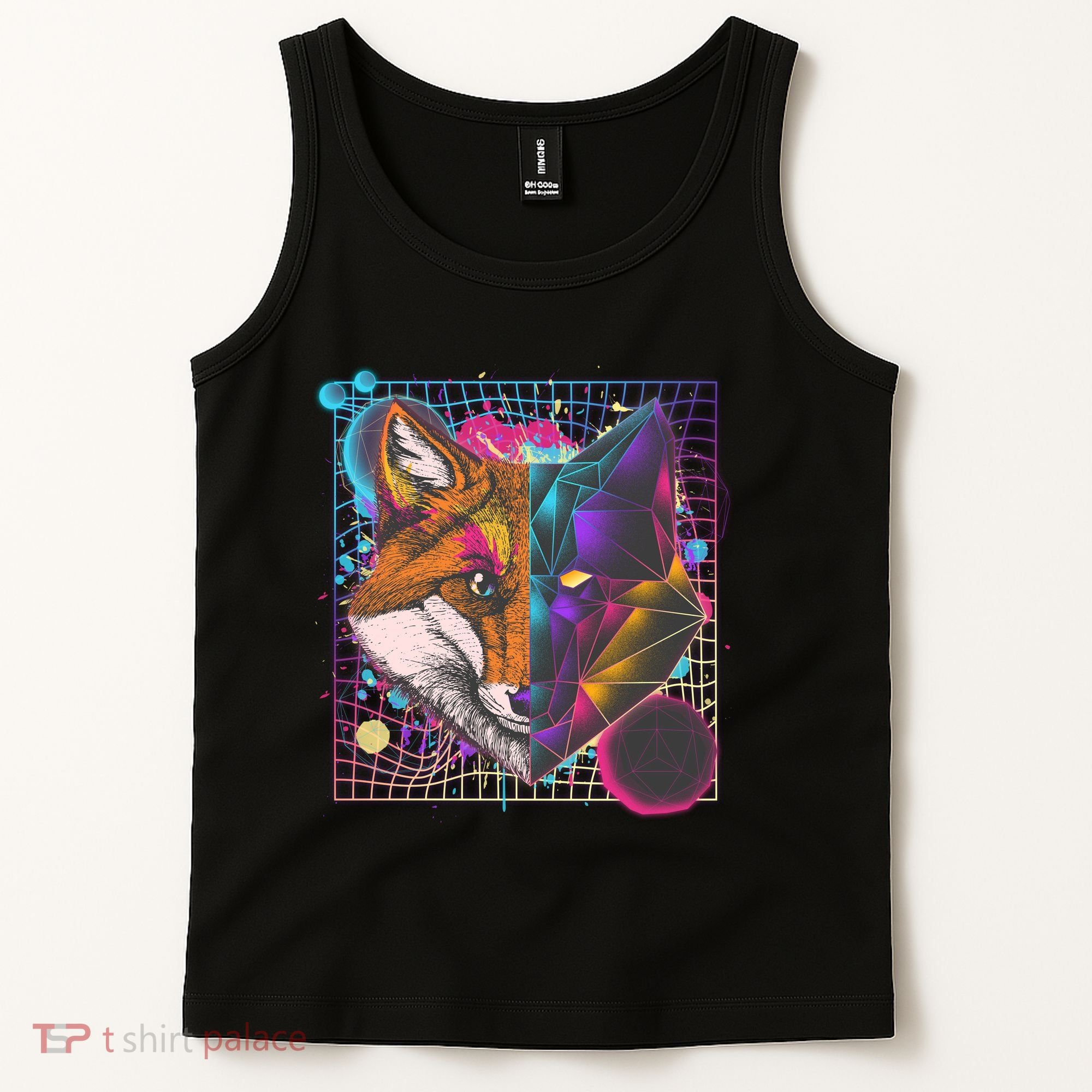 Retro 80's Digital Polygon Fox Tank Top