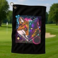 Retro 80's Digital Polygon Fox Golf Towel thumb 1