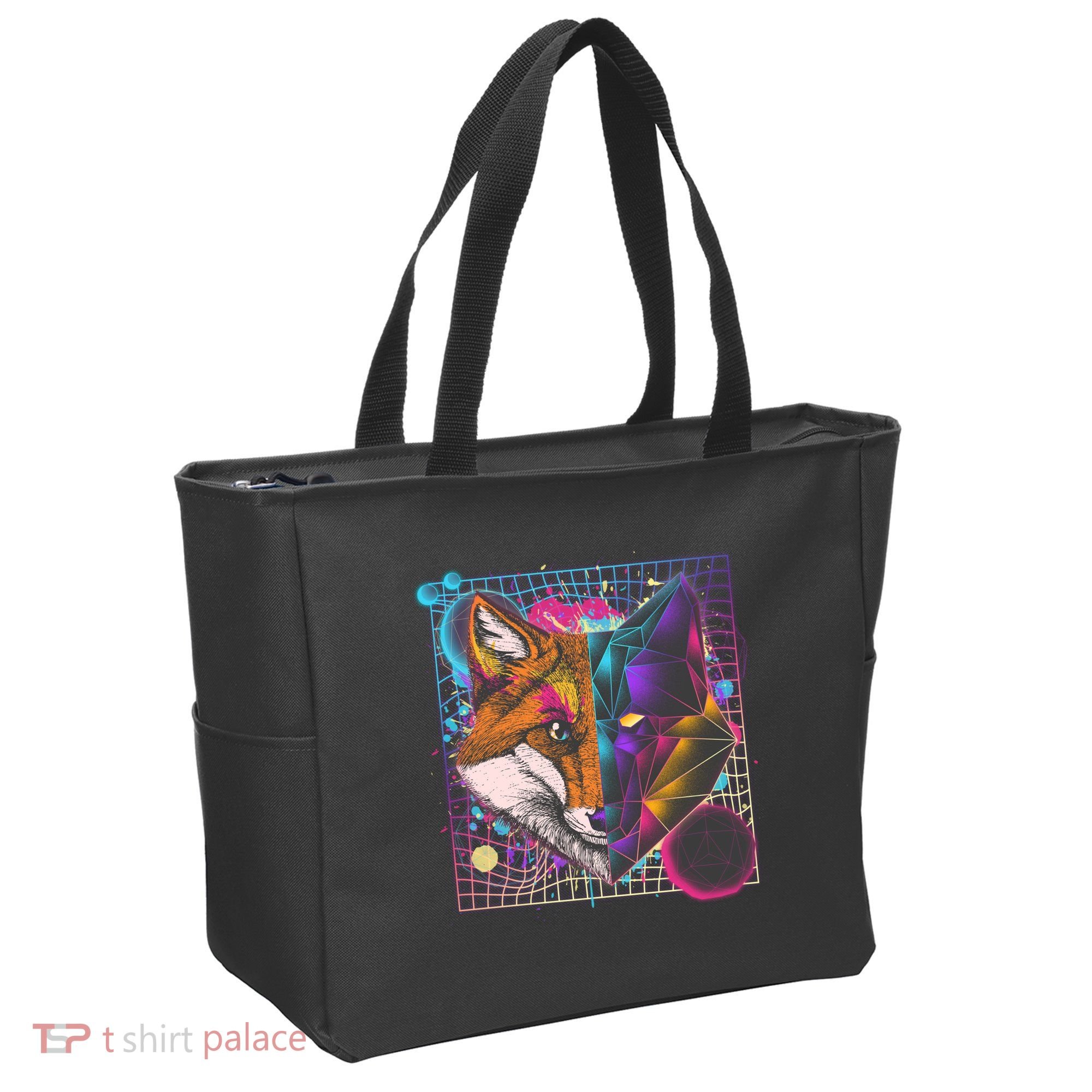 Retro 80's Digital Polygon Fox Tote Bag
