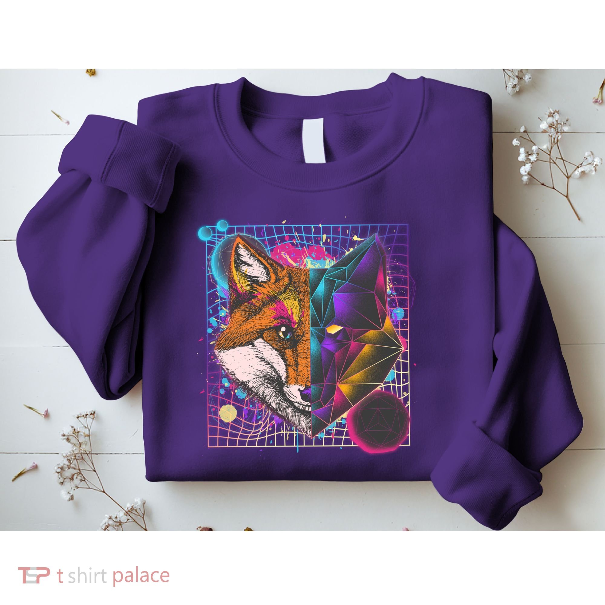 Retro 80's Digital Polygon Fox Sweatshirt