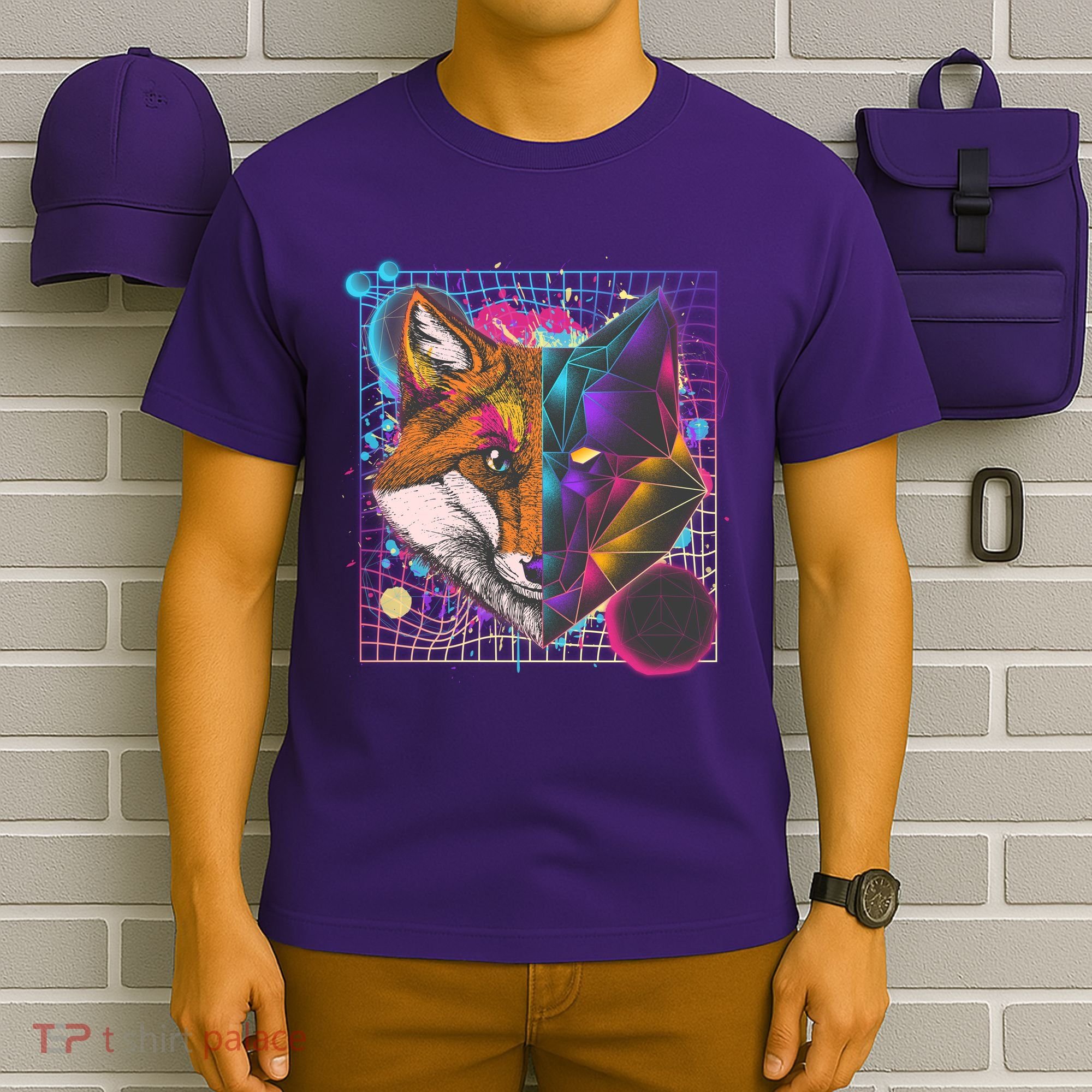 Retro 80's Digital Polygon Fox T-Shirt