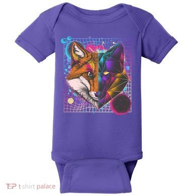 Retro 80's Digital Polygon Fox Baby Bodysuit