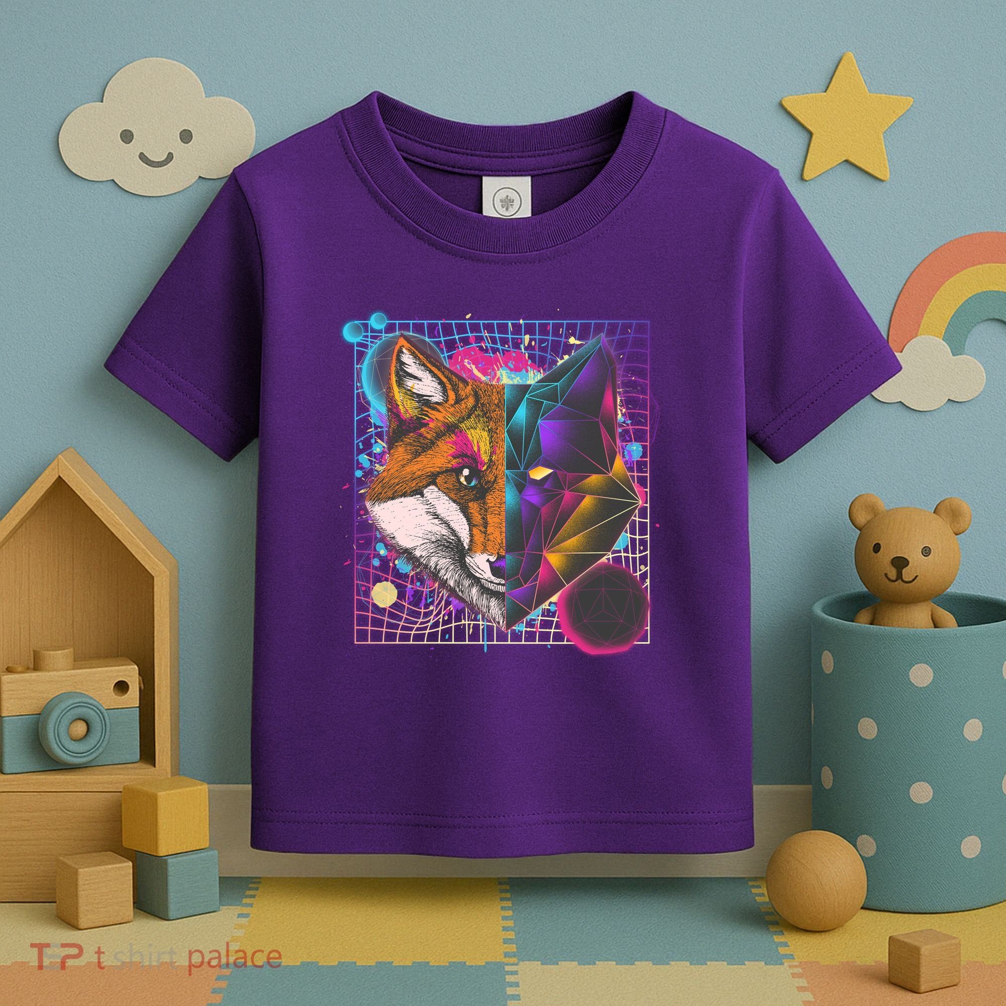 Retro 80's Digital Polygon Fox Toddler T-Shirt