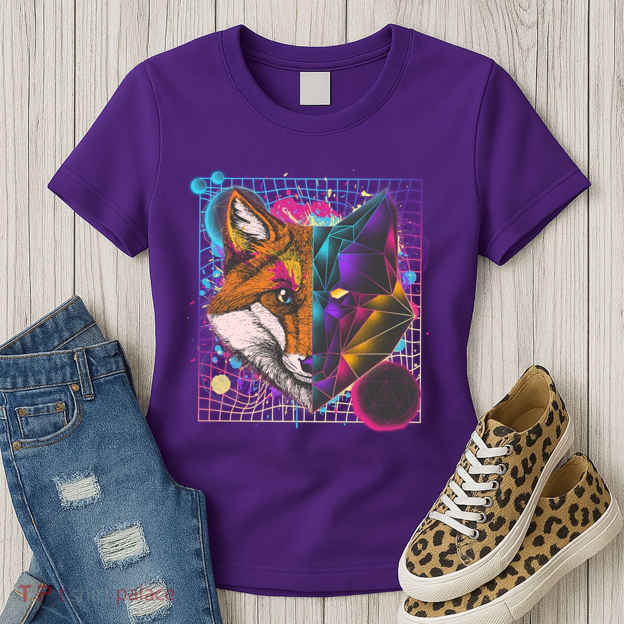 Retro 80's Digital Polygon Fox Women's T-Shirt