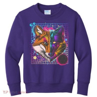 Retro 80's Digital Polygon Fox Kids Sweatshirt