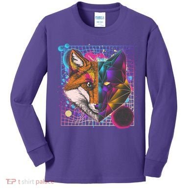 Retro 80's Digital Polygon Fox Kids Long Sleeve Shirt