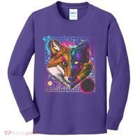 Retro 80's Digital Polygon Fox Kids Long Sleeve Shirt thumb 0