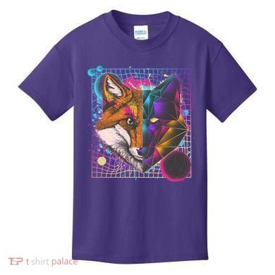 Retro 80's Digital Polygon Fox Kids T-Shirt