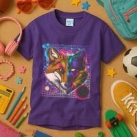 Retro 80's Digital Polygon Fox Kids T-Shirt thumb 3