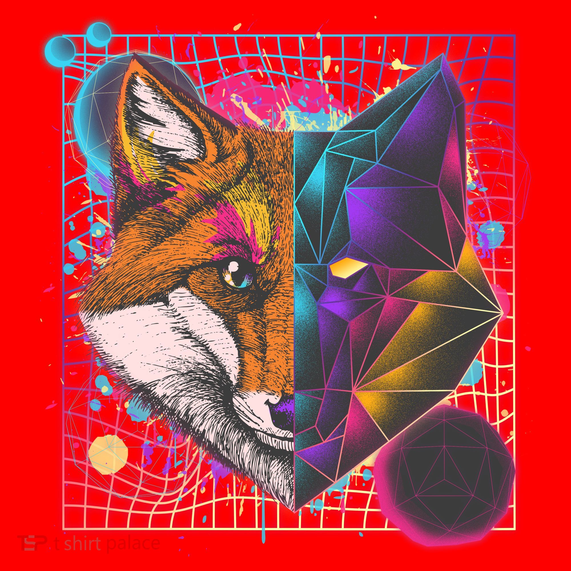 Retro 80's Digital Polygon Fox Santa Hat
