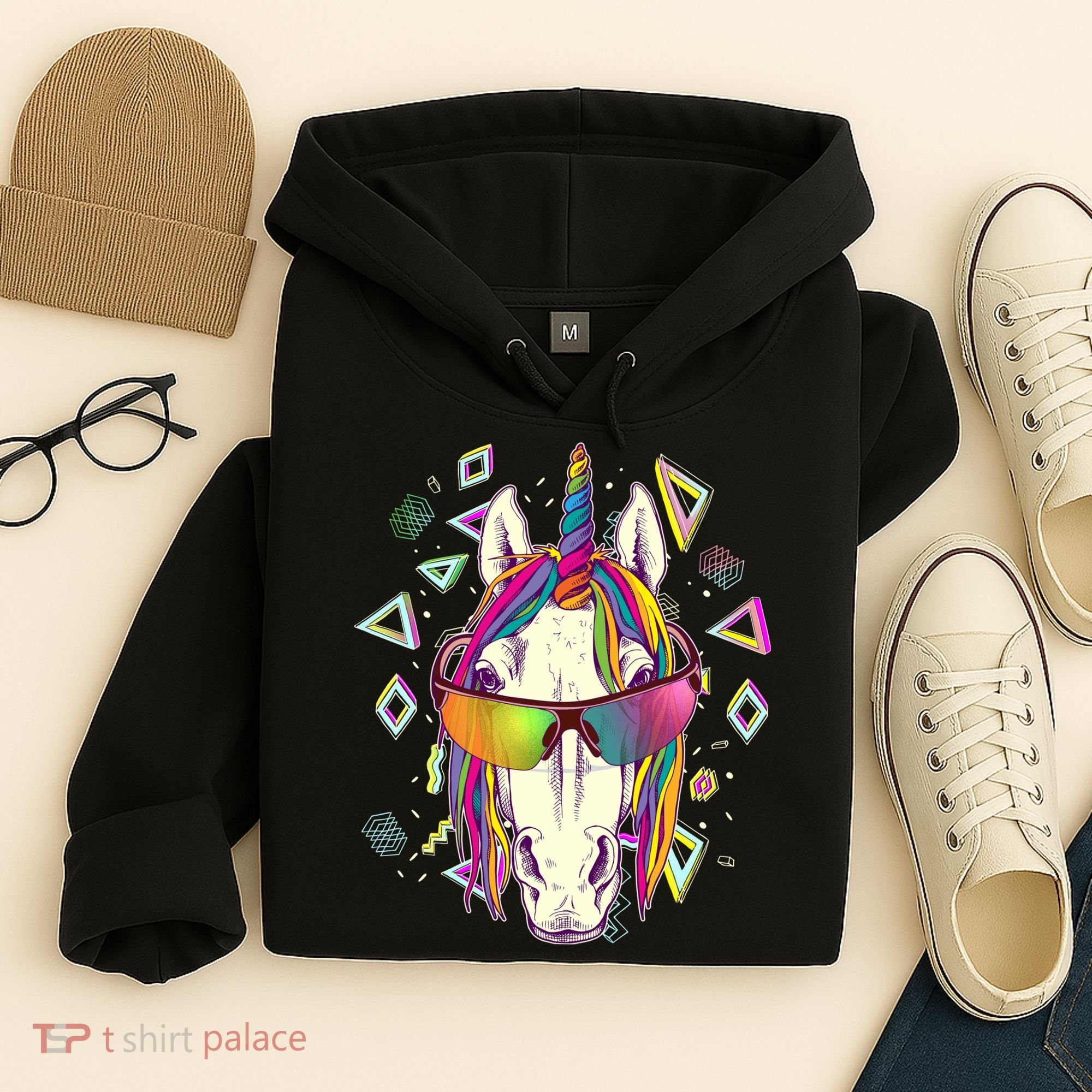 Retro 80's Eighties Rainbow Unicorn Hoodie