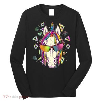 Retro 80's Eighties Rainbow Unicorn Long Sleeve Shirt