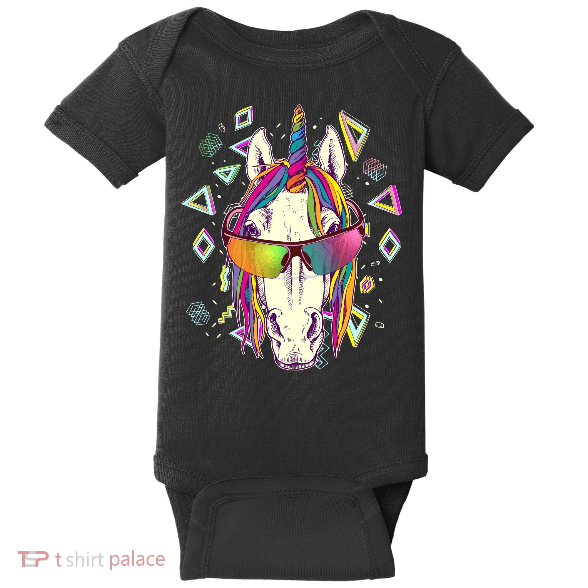 Retro 80's Eighties Rainbow Unicorn Baby Bodysuit
