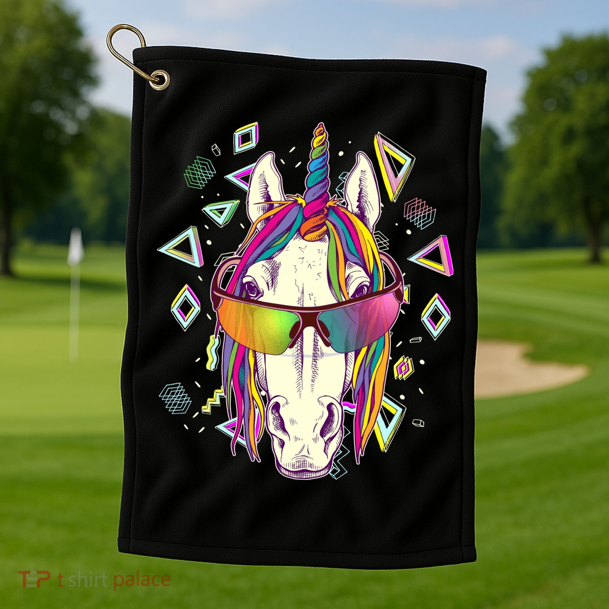 Retro 80's Eighties Rainbow Unicorn Golf Towel