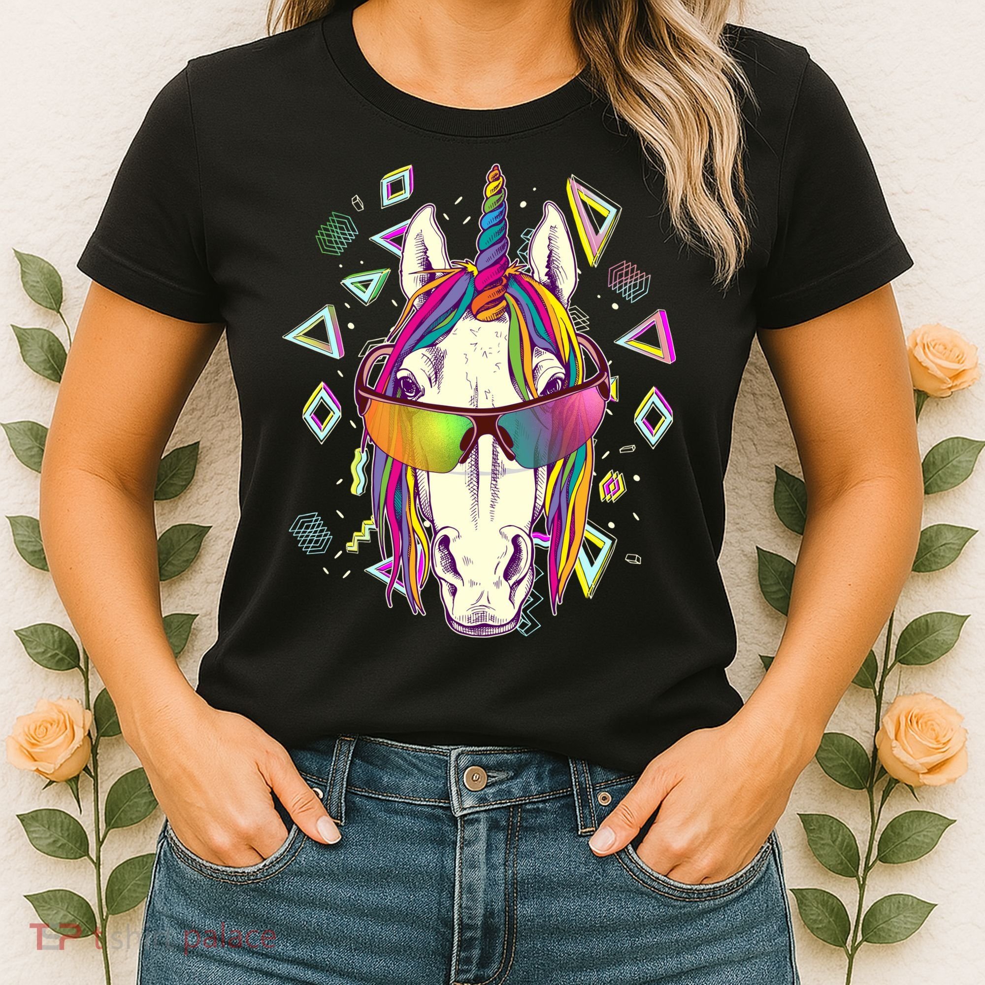 Retro 80's Eighties Rainbow Unicorn Women's T-Shirt