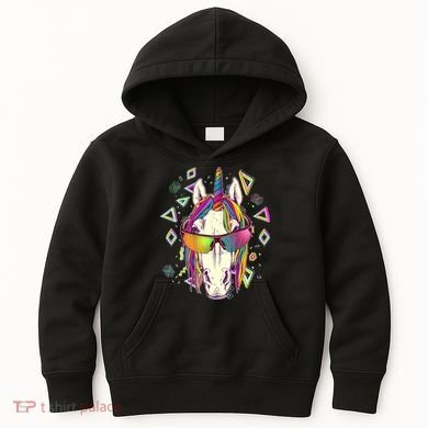 Retro 80's Eighties Rainbow Unicorn Kids Hoodie