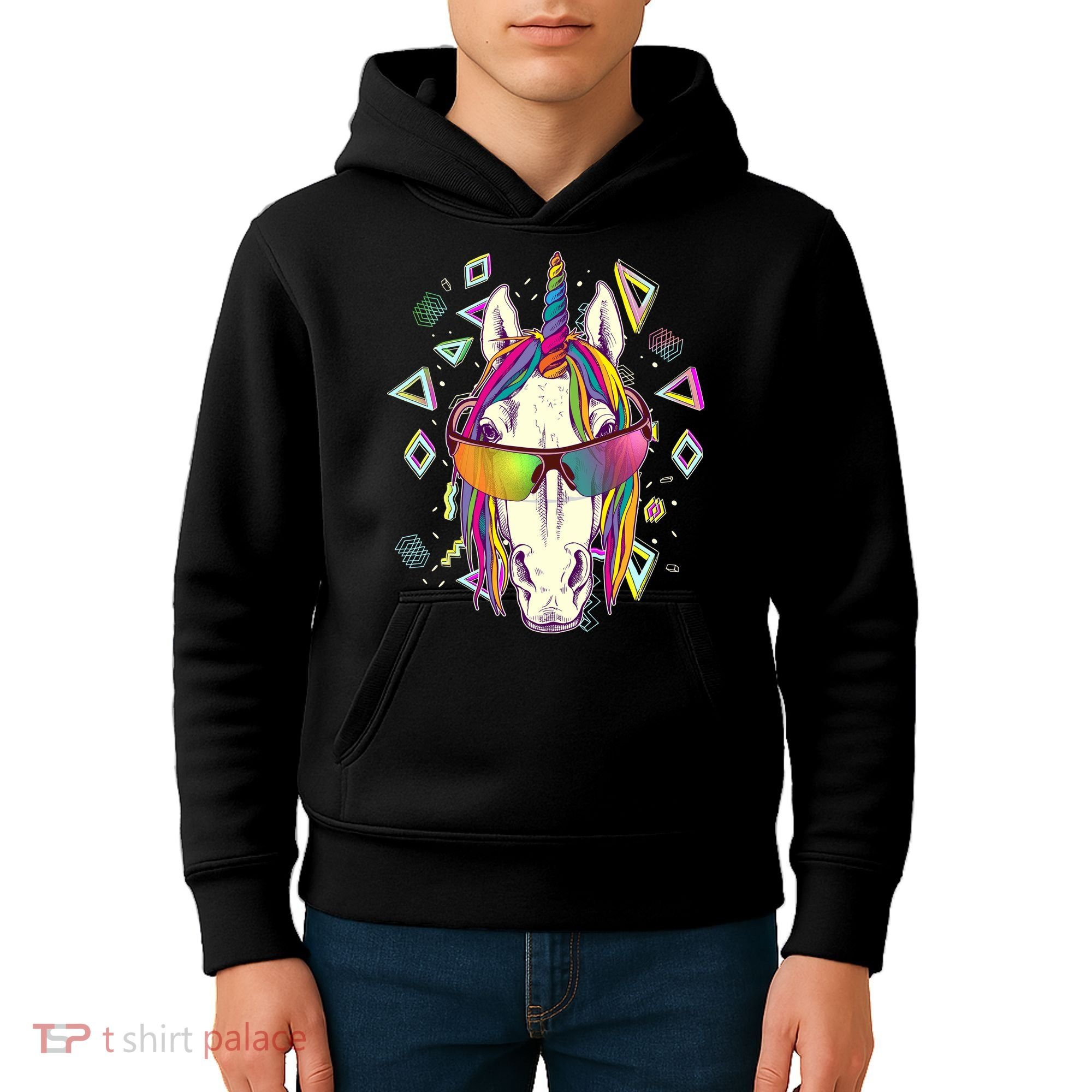 Retro 80's Eighties Rainbow Unicorn Kids Hoodie
