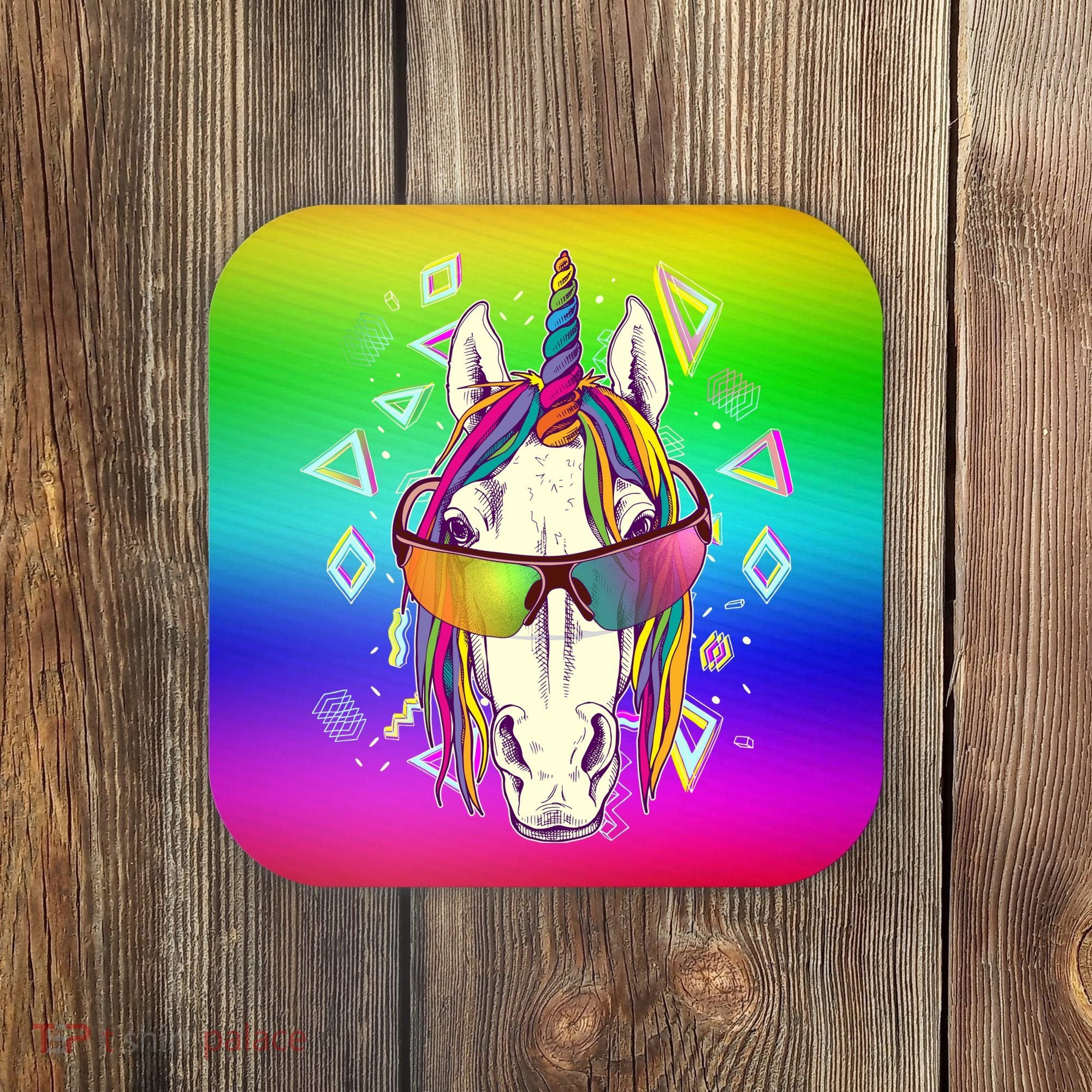 Retro 80's Eighties Rainbow Unicorn Coaster