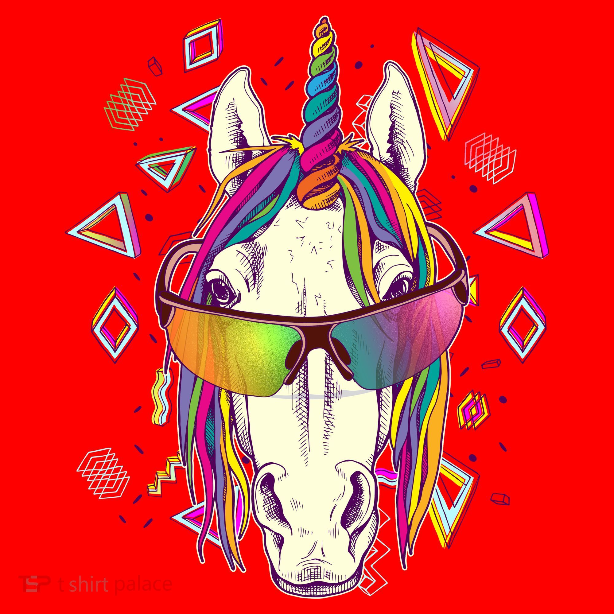 Retro 80's Eighties Rainbow Unicorn Santa Hat