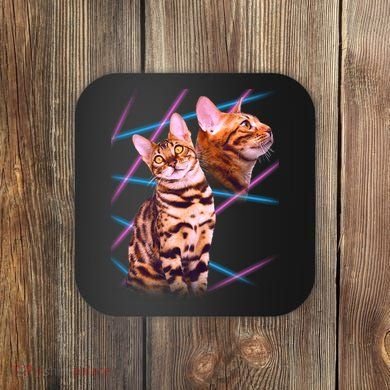 Retro 80s Eighties Lasers Double Exsposure Cat Coaster