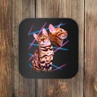 Retro 80s Eighties Lasers Double Exsposure Cat Coaster thumb 0