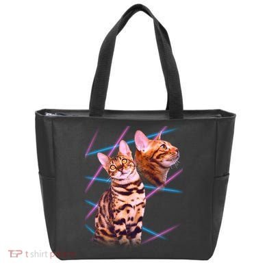Retro 80s Eighties Lasers Double Exsposure Cat Tote Bag