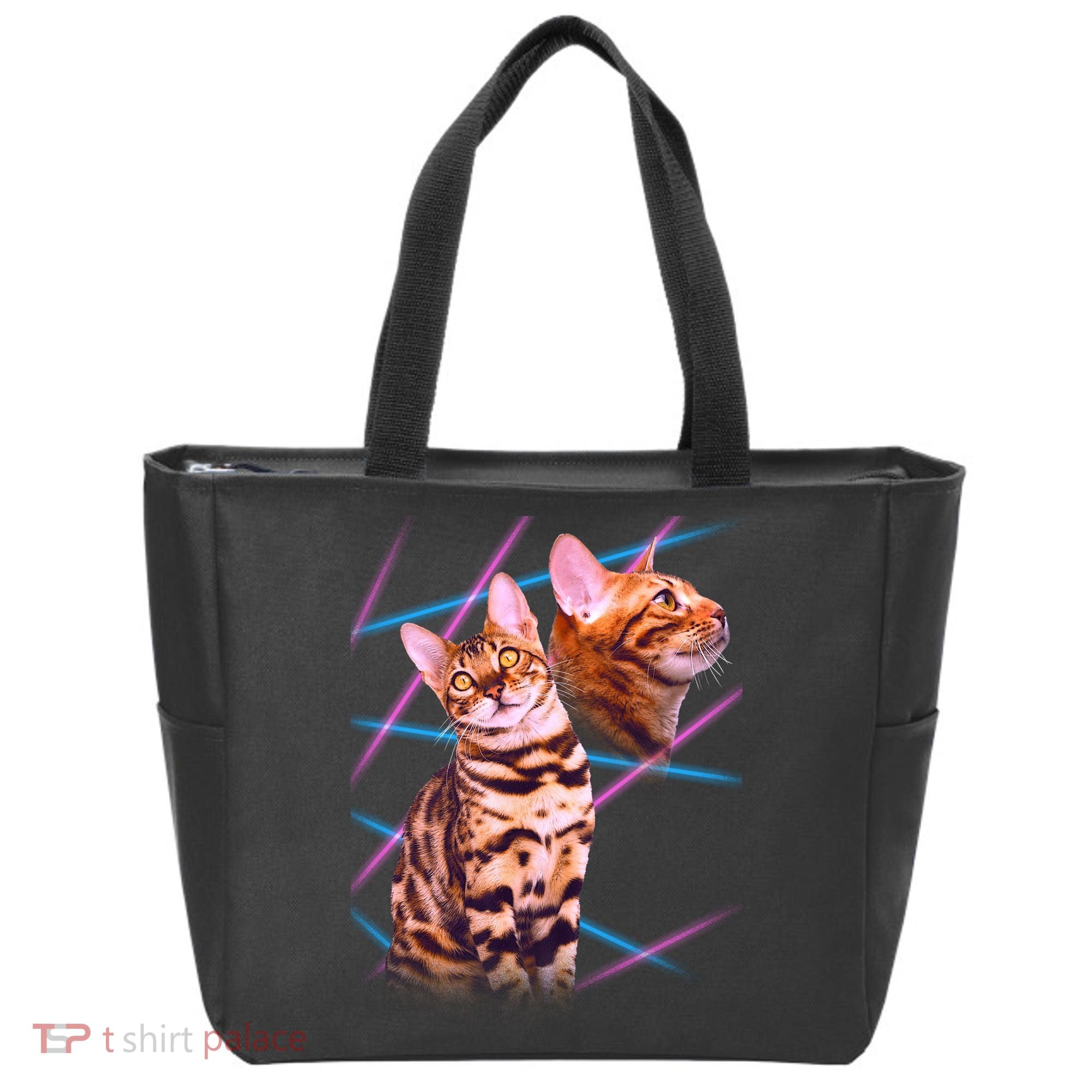 Retro 80s Eighties Lasers Double Exsposure Cat Tote Bag