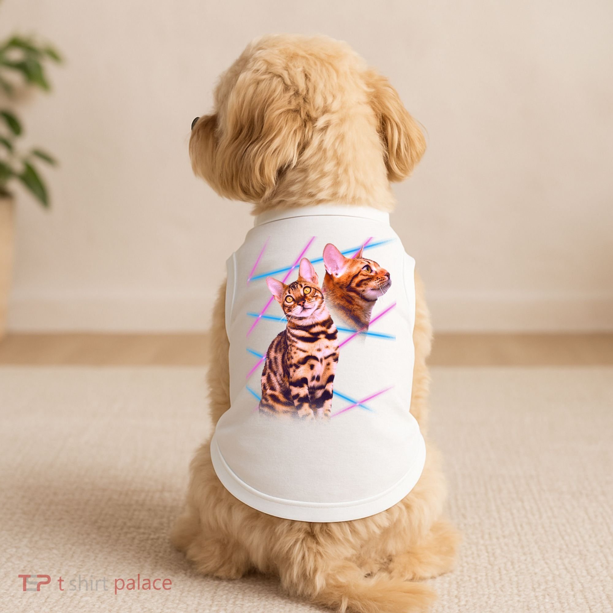Retro 80s Eighties Lasers Double Exsposure Cat Doggie Tank