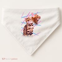 Retro 80s Eighties Lasers Double Exsposure Cat USA-Made Doggie Bandana thumb 0