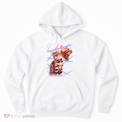 Retro 80s Eighties Lasers Double Exsposure Cat Hoodie