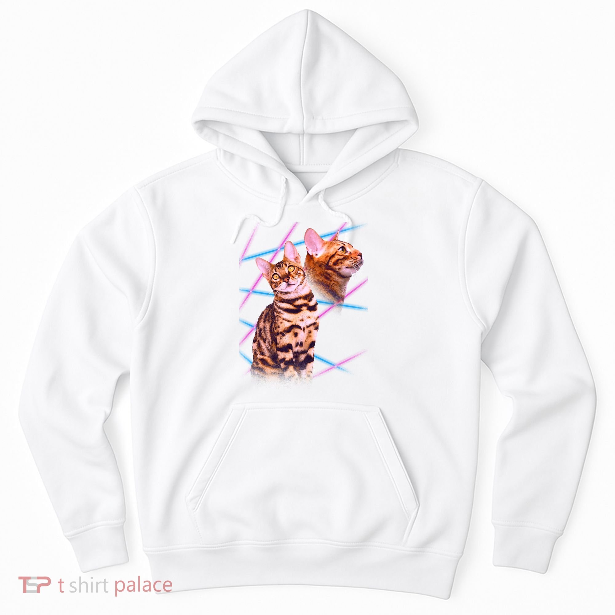 Retro 80s Eighties Lasers Double Exsposure Cat Hoodie