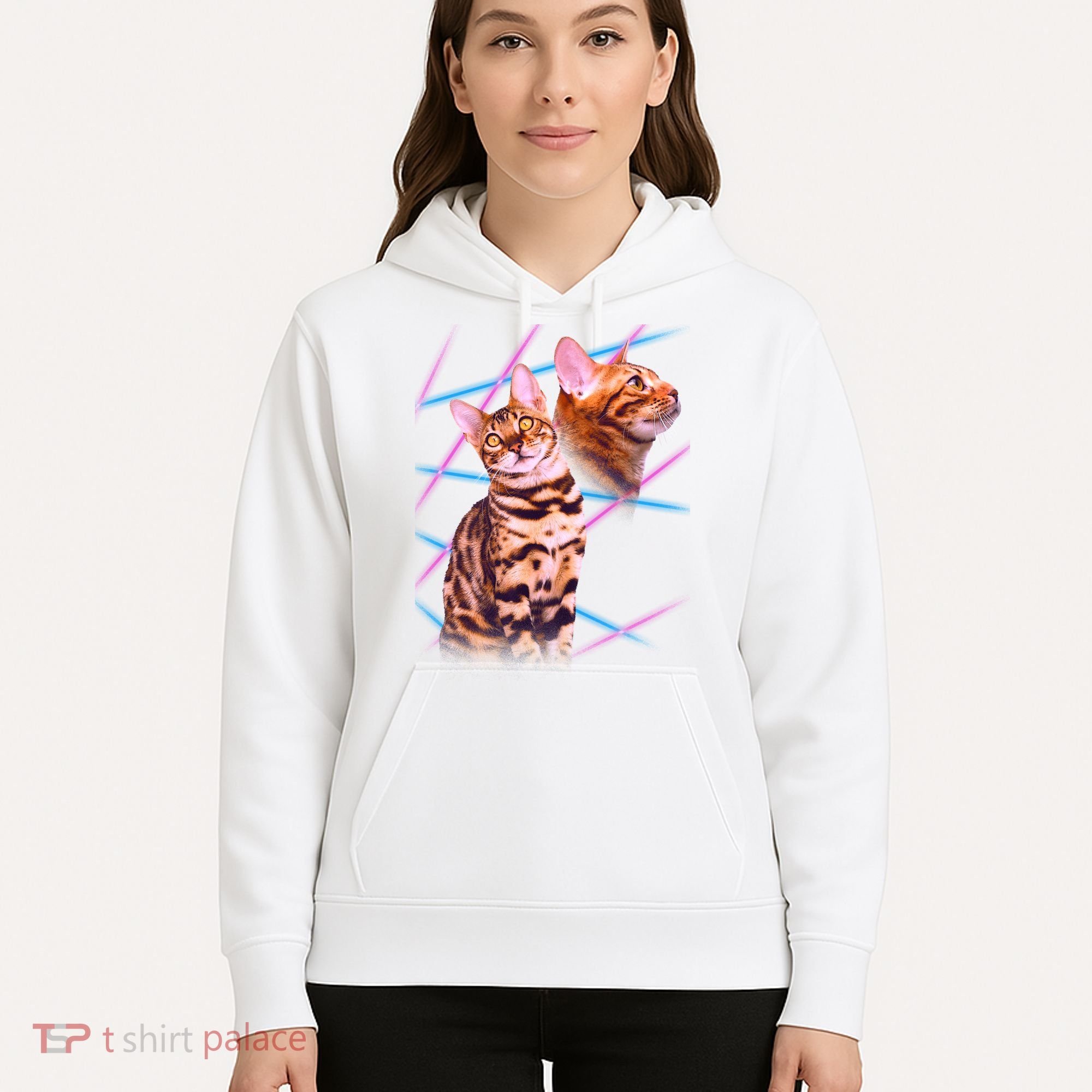 Retro 80s Eighties Lasers Double Exsposure Cat Hoodie