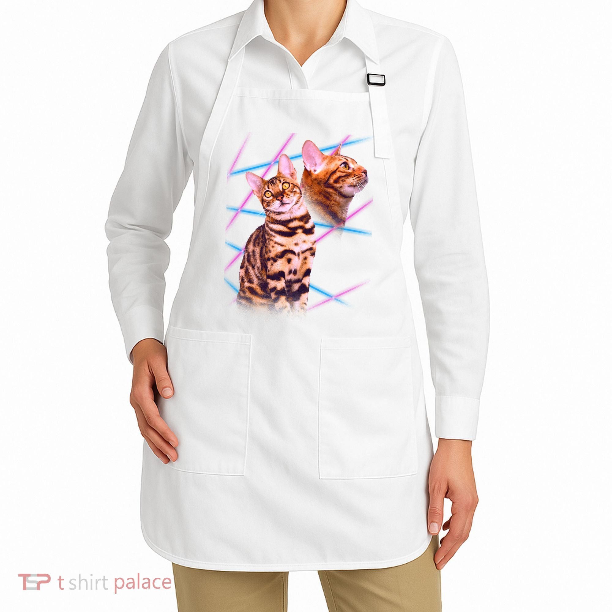 Retro 80s Eighties Lasers Double Exsposure Cat Apron