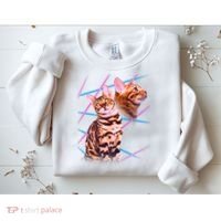 Retro 80s Eighties Lasers Double Exsposure Cat Sweatshirt thumb 2