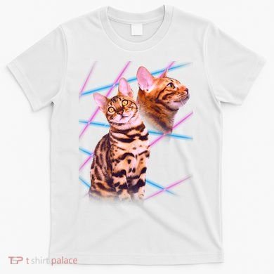 Retro 80s Eighties Lasers Double Exsposure Cat T-Shirt
