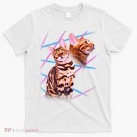 Retro 80s Eighties Lasers Double Exsposure Cat T-Shirt thumb 0