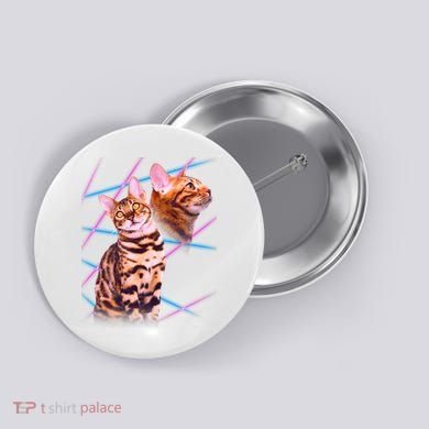 Retro 80s Eighties Lasers Double Exsposure Cat Button