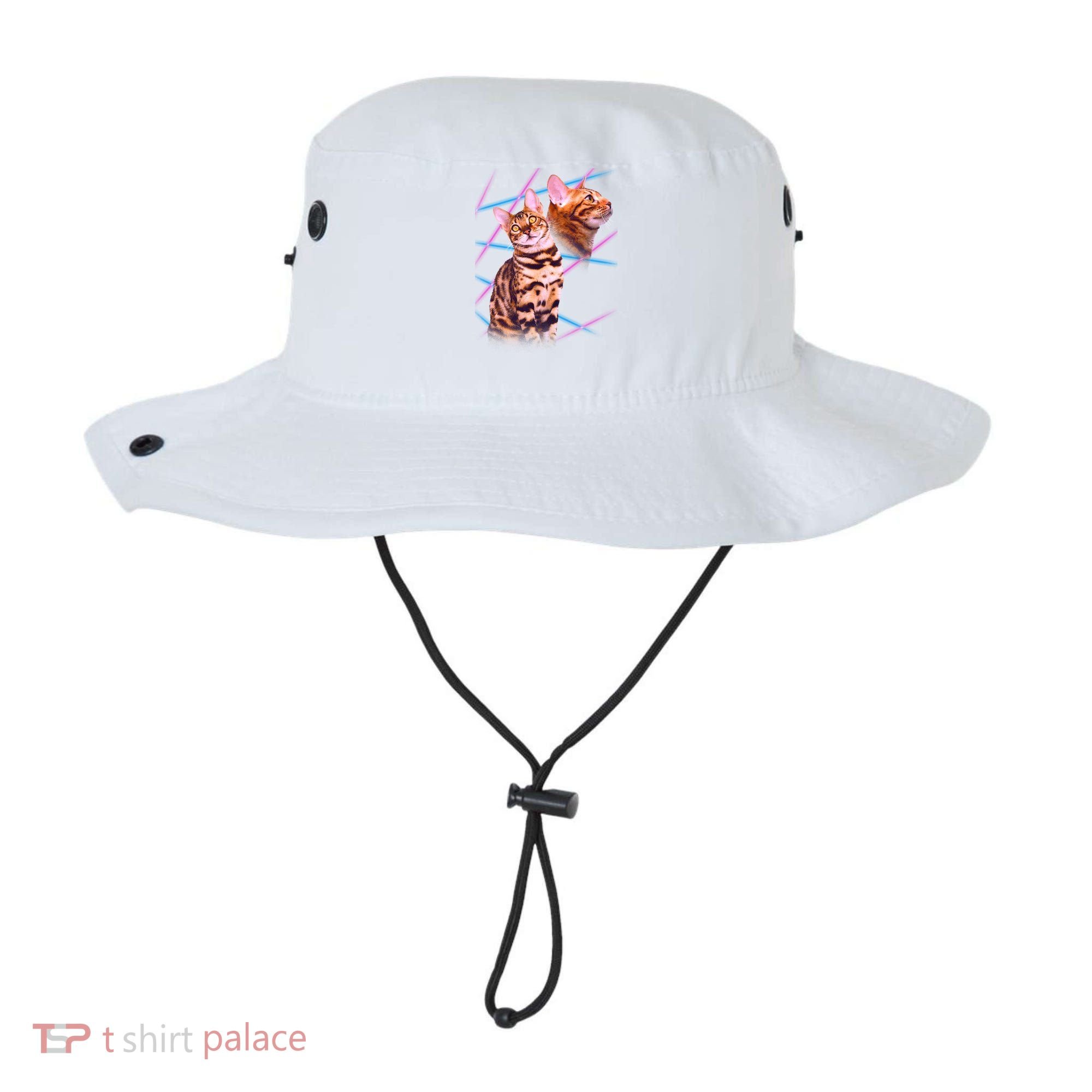 Retro 80s Eighties Lasers Double Exsposure Cat Bucket Hat