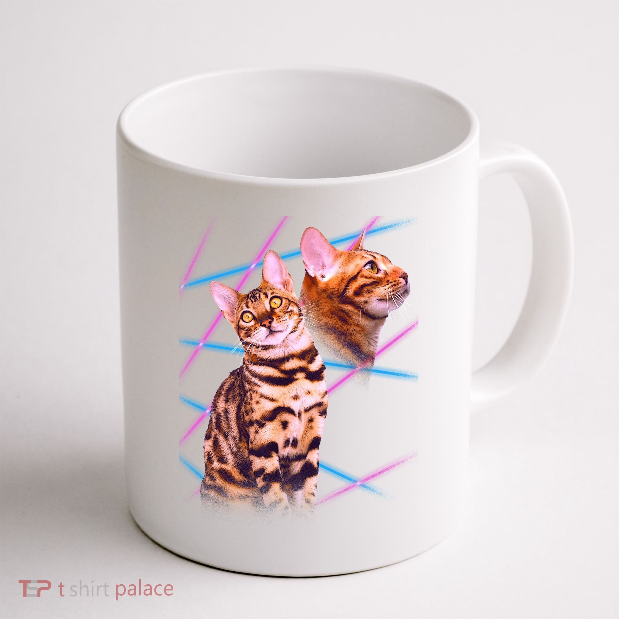 Retro 80s Eighties Lasers Double Exsposure Cat Coffee Mug