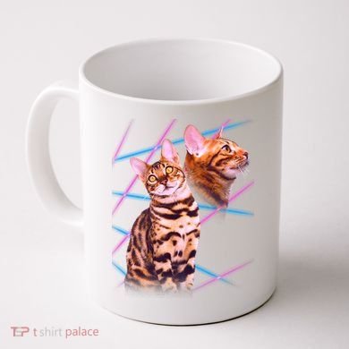 Retro 80s Eighties Lasers Double Exsposure Cat Coffee Mug