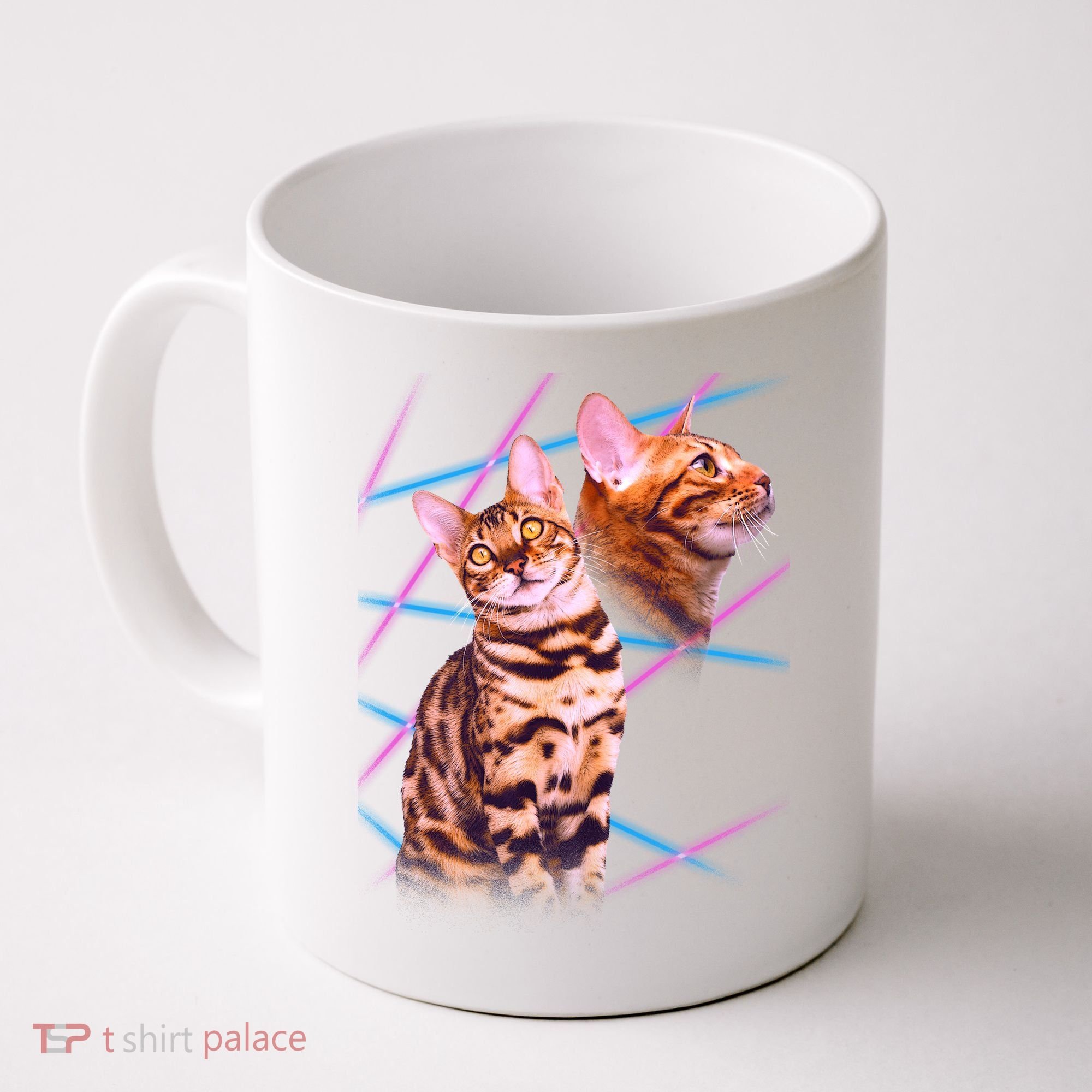 Retro 80s Eighties Lasers Double Exsposure Cat Coffee Mug