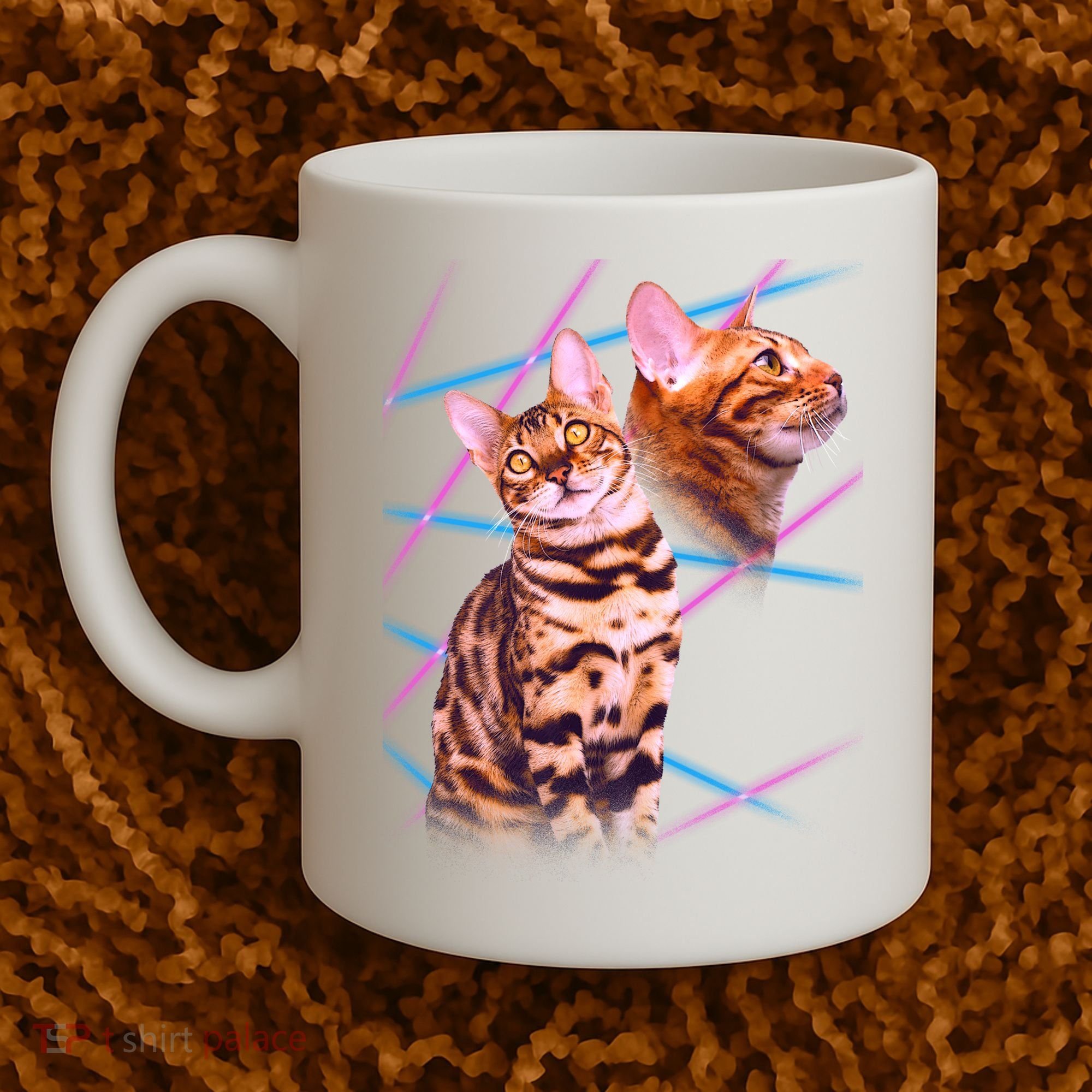 Retro 80s Eighties Lasers Double Exsposure Cat Coffee Mug
