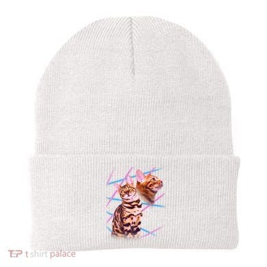 Retro 80s Eighties Lasers Double Exsposure Cat Beanie